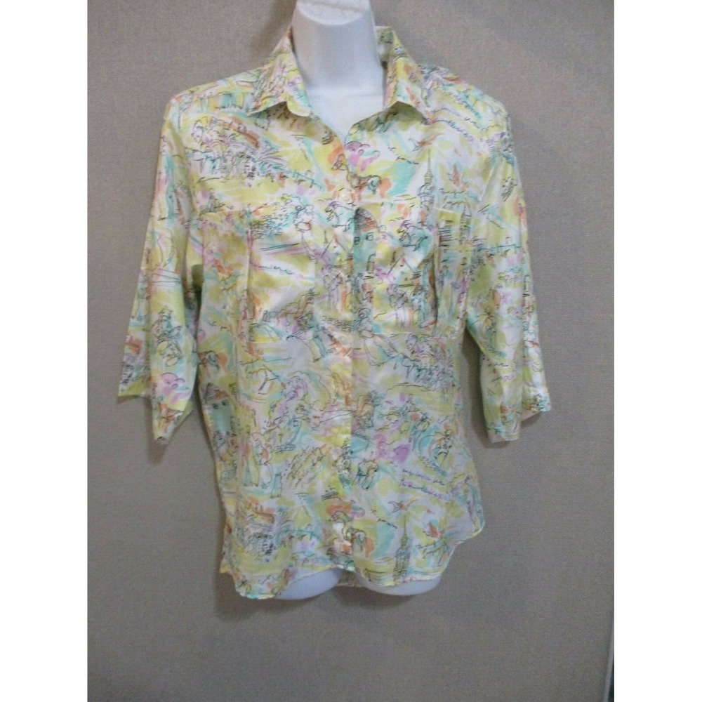 VTG Loubella Shirt Size 4 Multicolor Pastel France Print Top Great for Travel